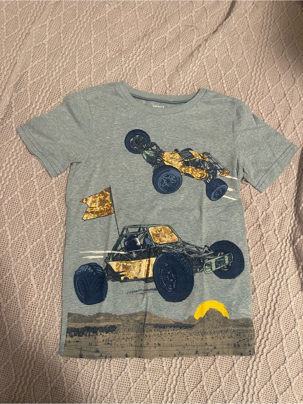 Carter's Light Blue Heather Tee with Navy and Yellow Graphic